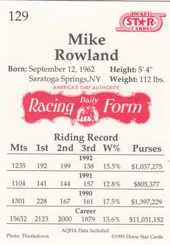 1993 Jockey Star #129 Mike Rowland Back